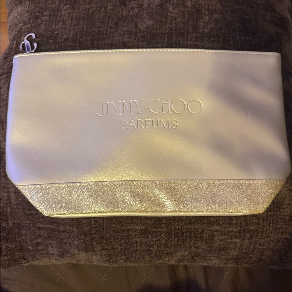Jimmy Choo Parfums‎ Gold Faux Leather & Glitter Trim Clutch/Makeup Bag - Picture 2 of 9